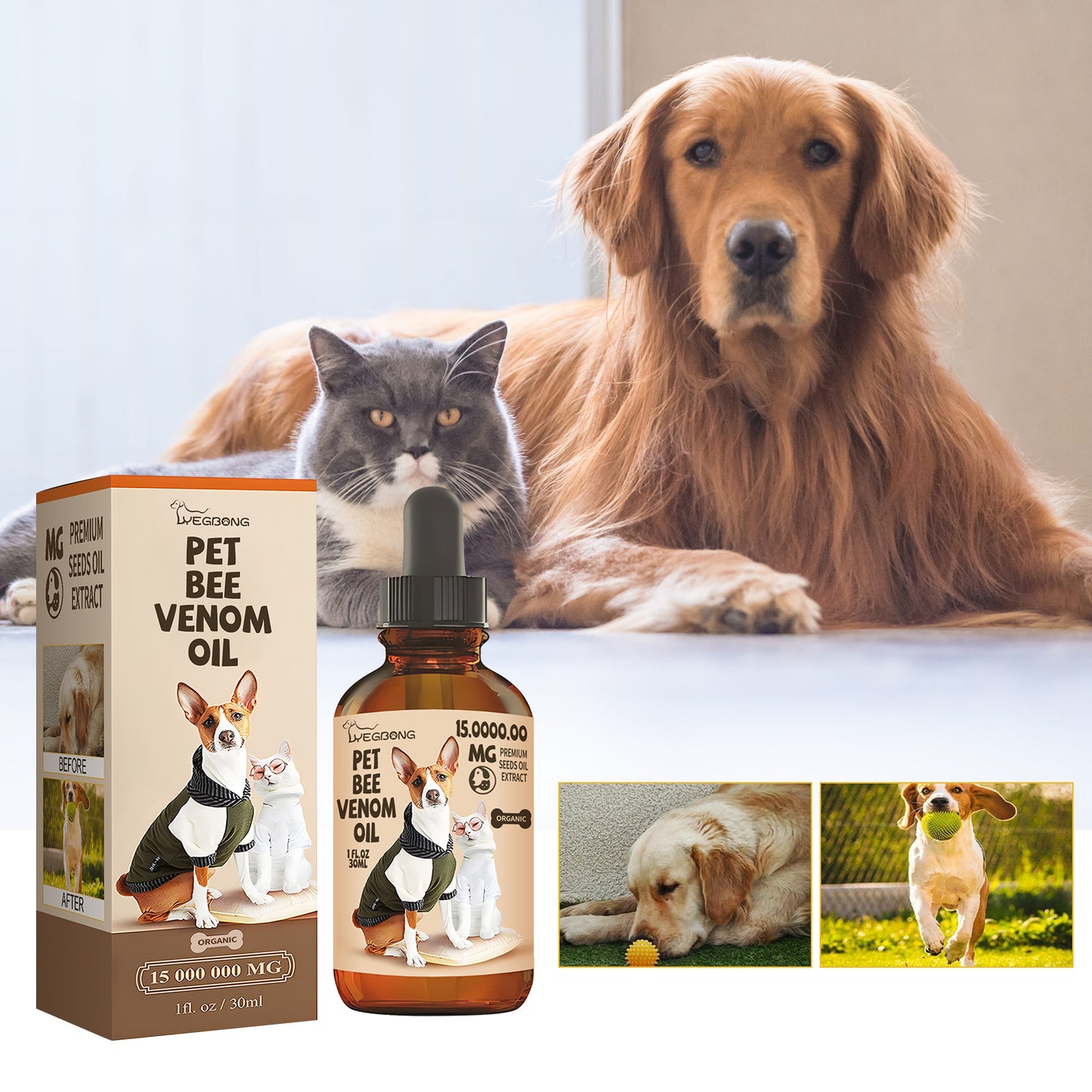 Yegbong Pet Bee Venom Oil, Joint Care For Cats And Dogs Relieves Joint Pain For Pets Pet Care Water