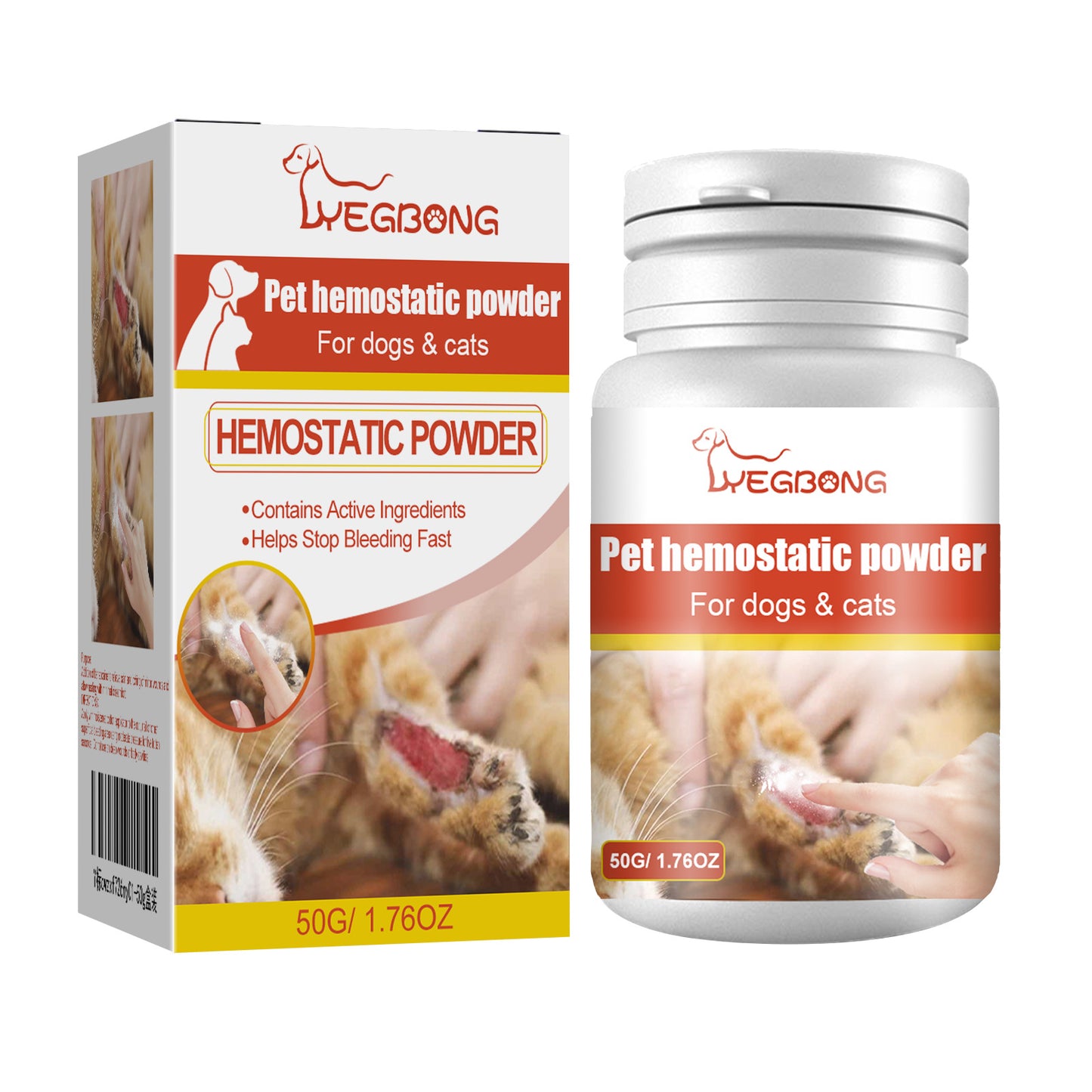 Yegbong Pet Hemostatic Powder, Skin Wound Cleaning Styptic Powder For Cats And Dogs Soothing Wound Healing Powder For Pets