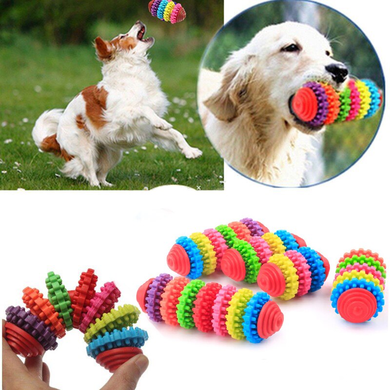 Durable Rubber Pet Dog Puppy Cat Dental Teething Healthy Teeth Clean Gums Chew Play Toy Tool Random Color