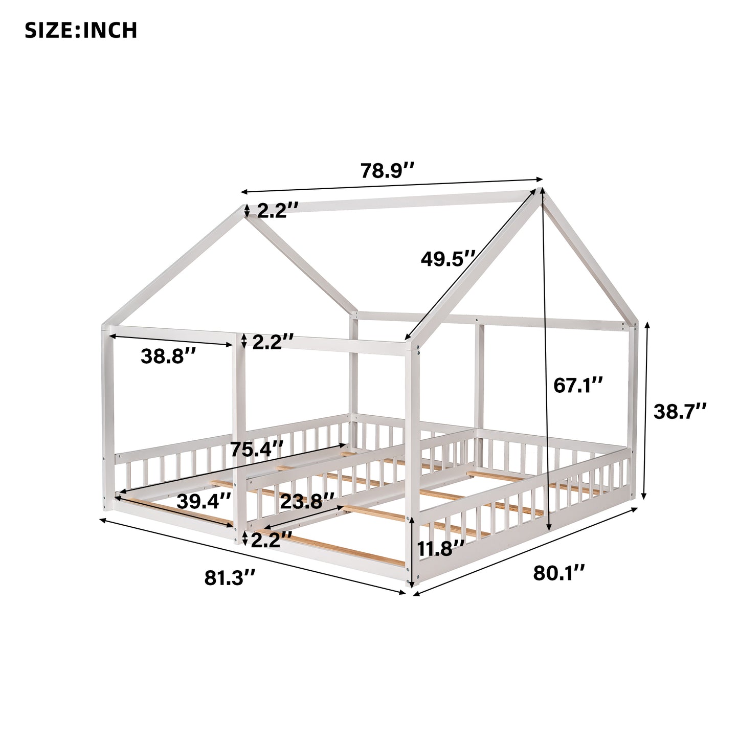 Twin Size House Platform Beds Two Shared Beds  White