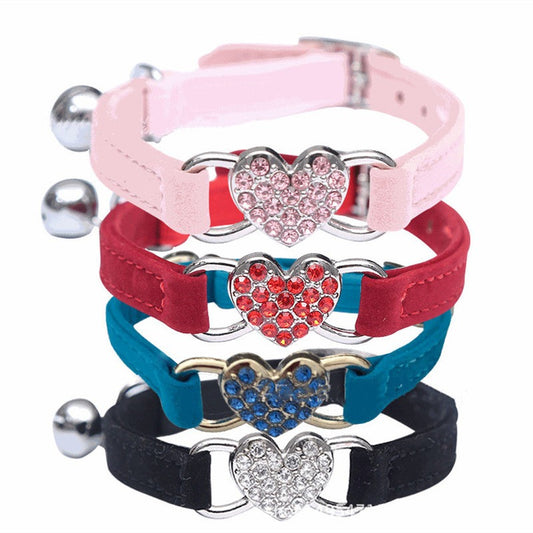 Pet Supplies Cat Love Flocking Color Diamond Bell Cat Collar Pet Supplies