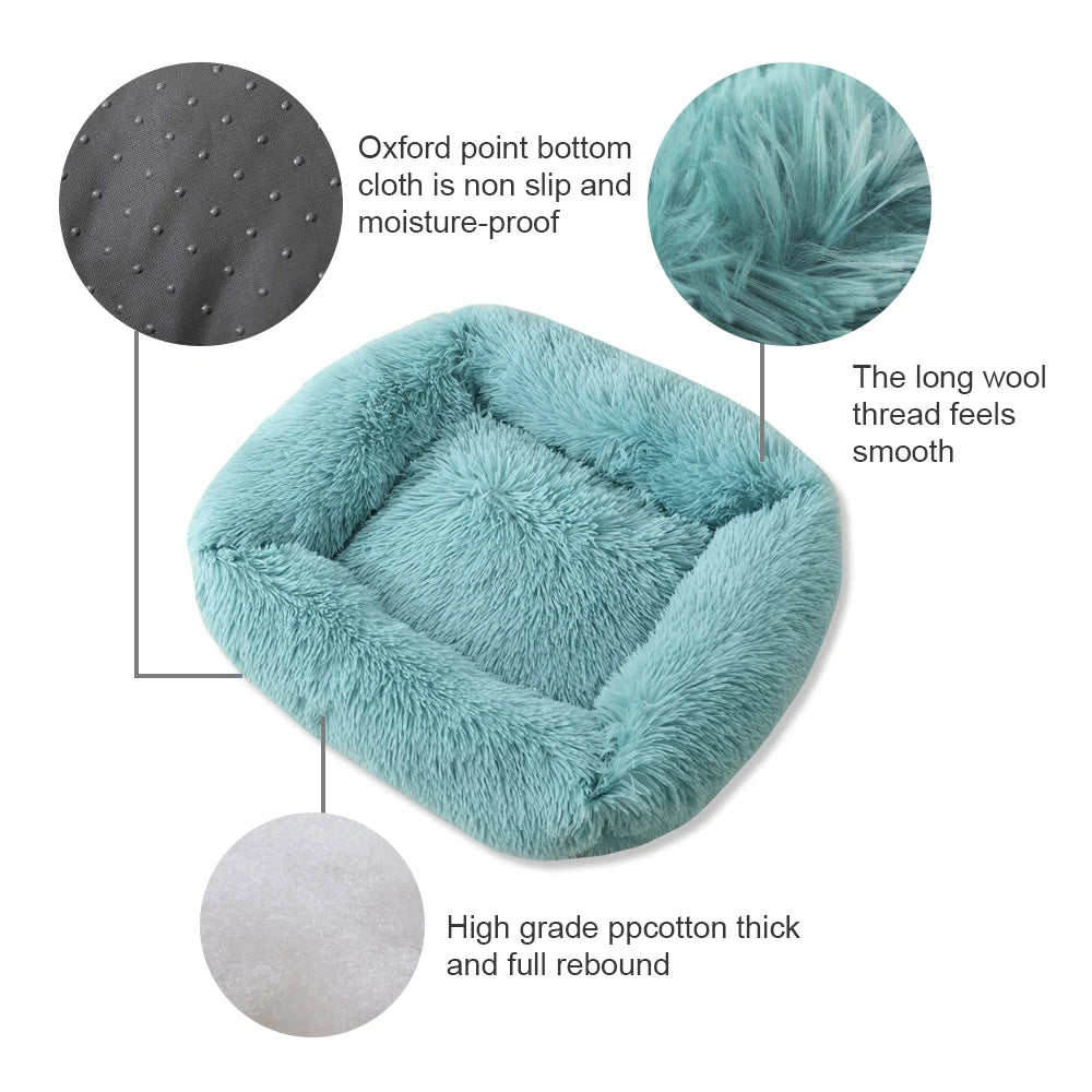 Square Dog Bed Long Plush Solid Color Pet Beds For Little Medium Large Pets Super Soft Winter Warm Sleeping Mats For Dogs Cats